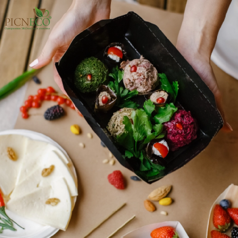 товар Контейнер бумажный с крышкой, 500мл, 160*120*45 мм, черный BK041C